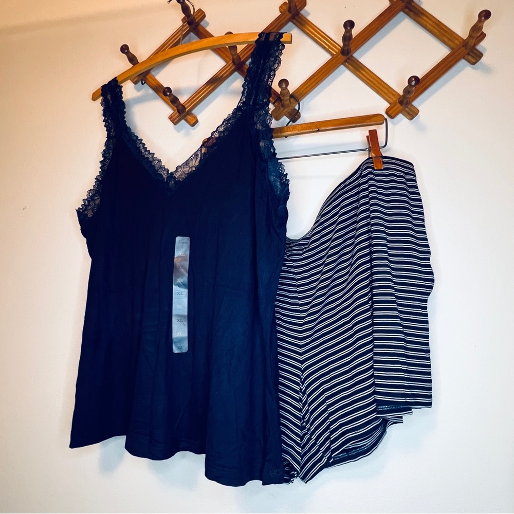 NWT Soma Navy Lace-Trim Camisole & Shorts Matching Pajama Set